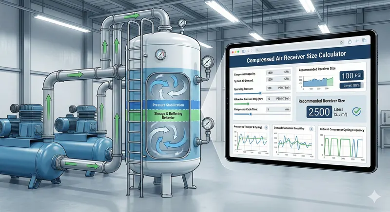 Compressor room with air receiver and live monitoring